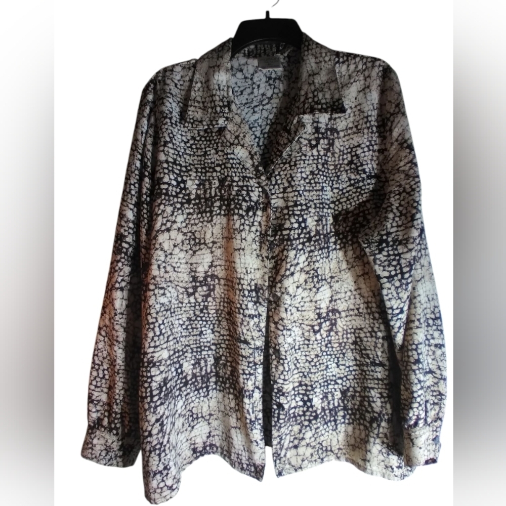 Allison Daley Stylish Black and White Patterned Shirt Size 16W Office Resortwear